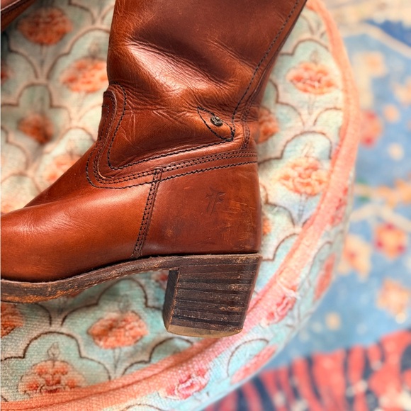 Vintage 90s Frye Campus Boots 8M Made in USA Cognac Brown Leather Riding Boots - Picture 4 of 9